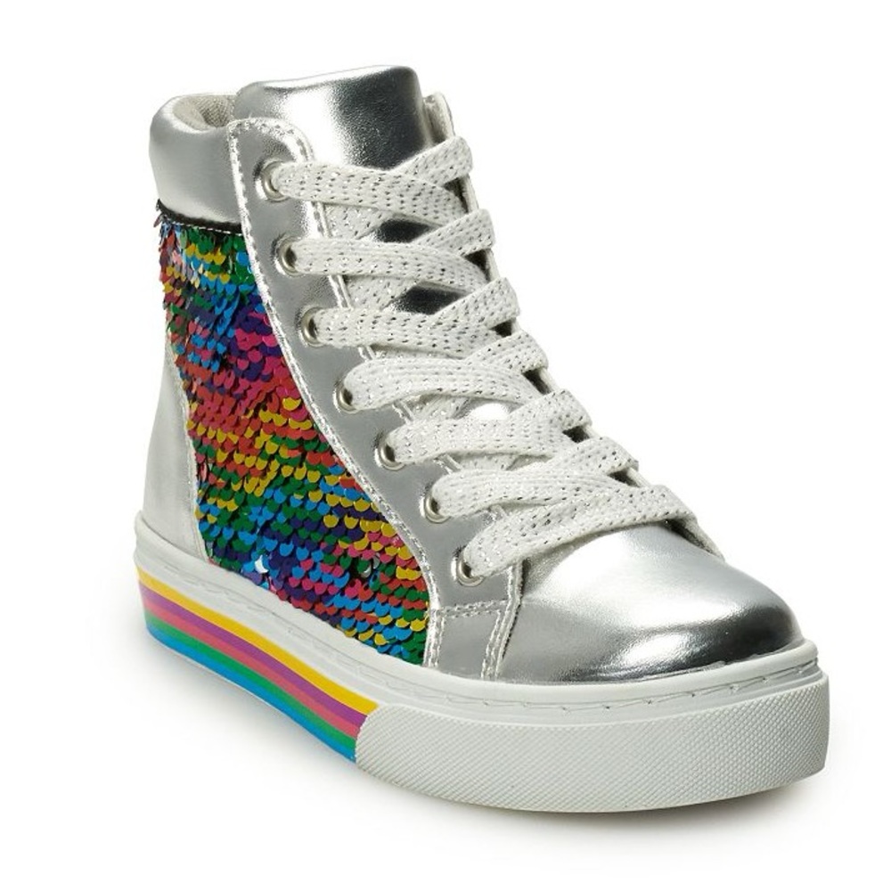 Silver Sequin High-Top Kids Sneakers